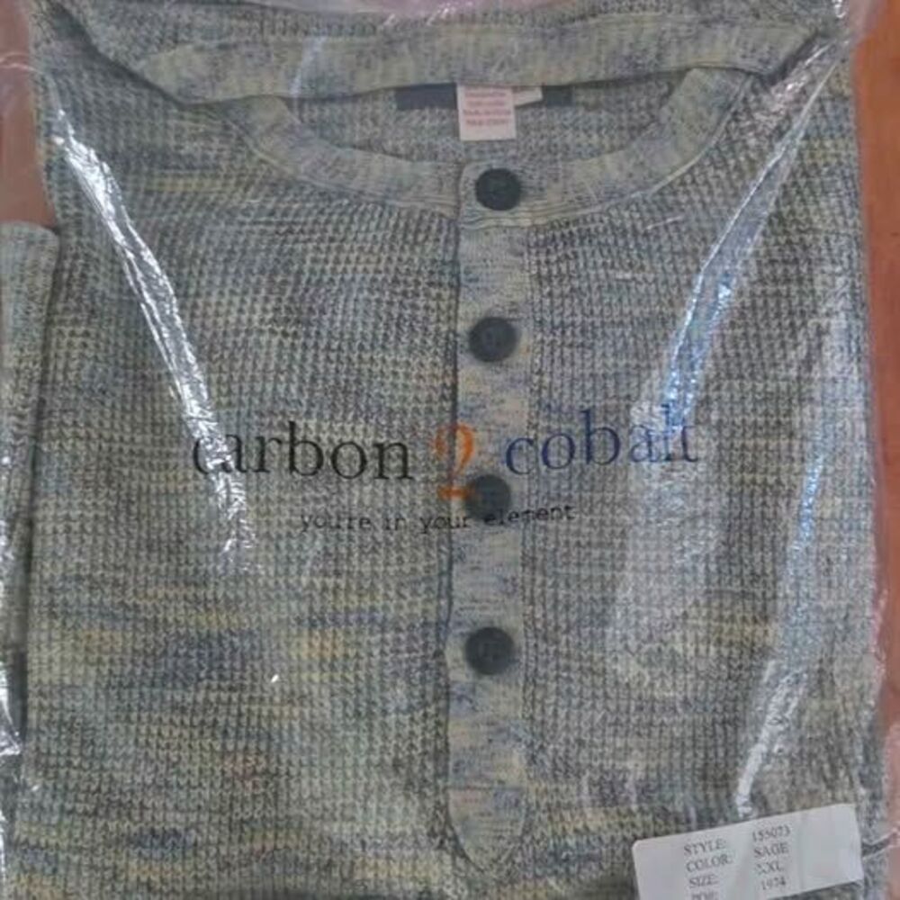 Carbon 2 Cobalt Men's Sage Henley Pullover Sweater XXL NIP New Sealed 129641